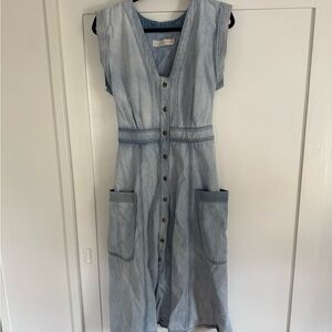 Happy Nature Light Blue Denim Button-Front Dress, size 2